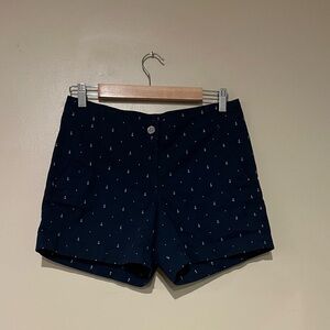 Nautica Navy Blue Anchor Print Stretch Woven Cotton Chino Shorts 6 Boat Preppy